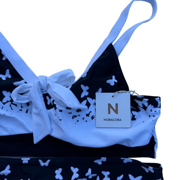 Noracora Butterfly Print Two-Piece Bikini Set Swim XXL Black & White Beach NWT - Picture 7 of 9